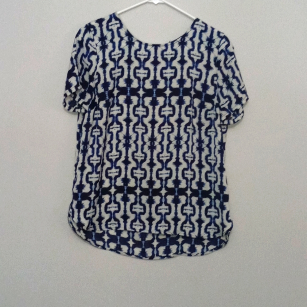 Navy blue kaleidoscope pattern blouse